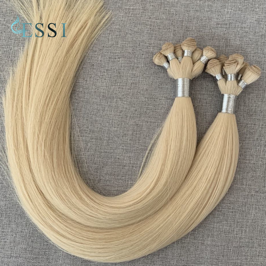 Virgin Cuticle Human Hair Hand Tied Hair Extensions Hair Weft 18 inch Extensions 613 Light Color