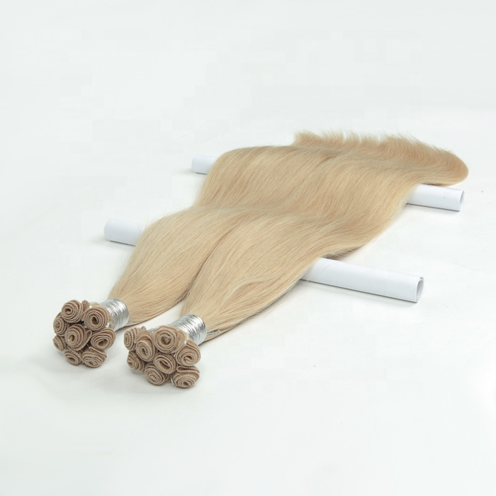 Popular White Color Brazilian Weave Prices Human Virgin Hair Cut Point Hand Tied Hair Weft 