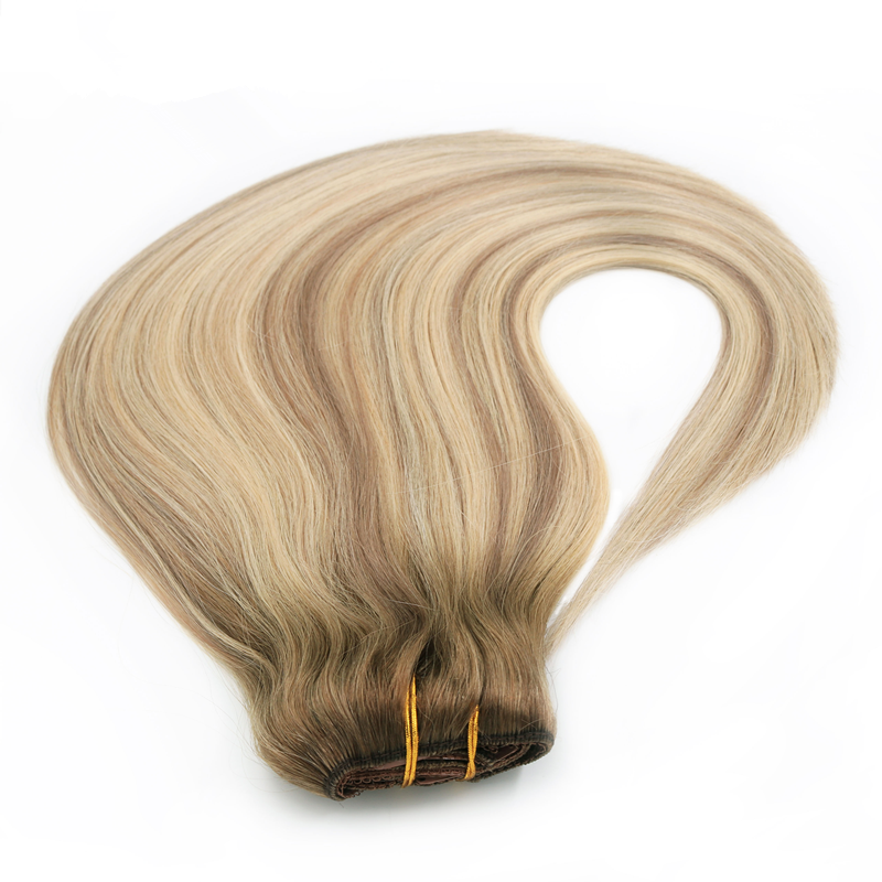 One Piece Ombre 180g Remy Chinese Human Hair Blonde Clip In Hair Extension 