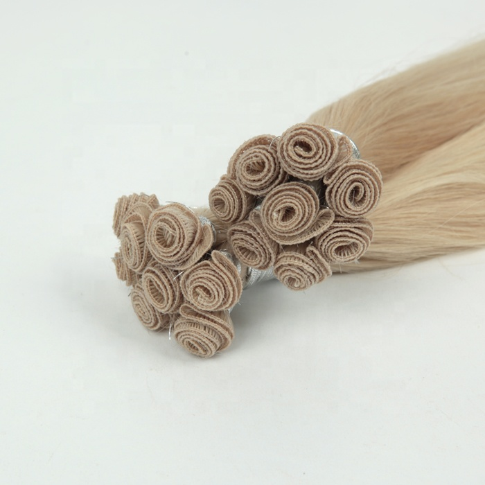 Popular White Color Brazilian Weave Prices Human Virgin Hair Cut Point Hand Tied Hair Weft 