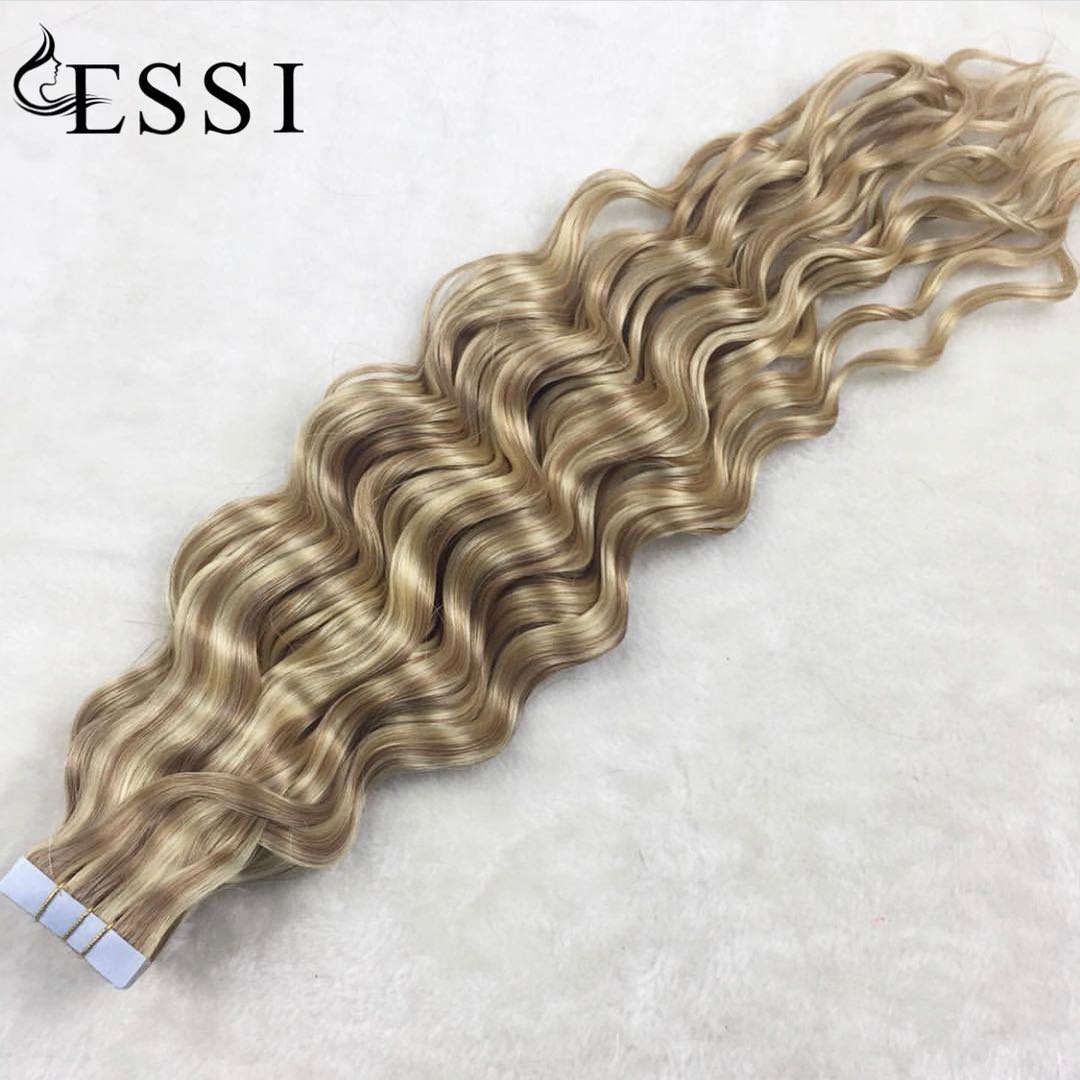 Factory Price Fast Delievey Invisible Deep Curly Wave Cheap Tape In Hair Extensions