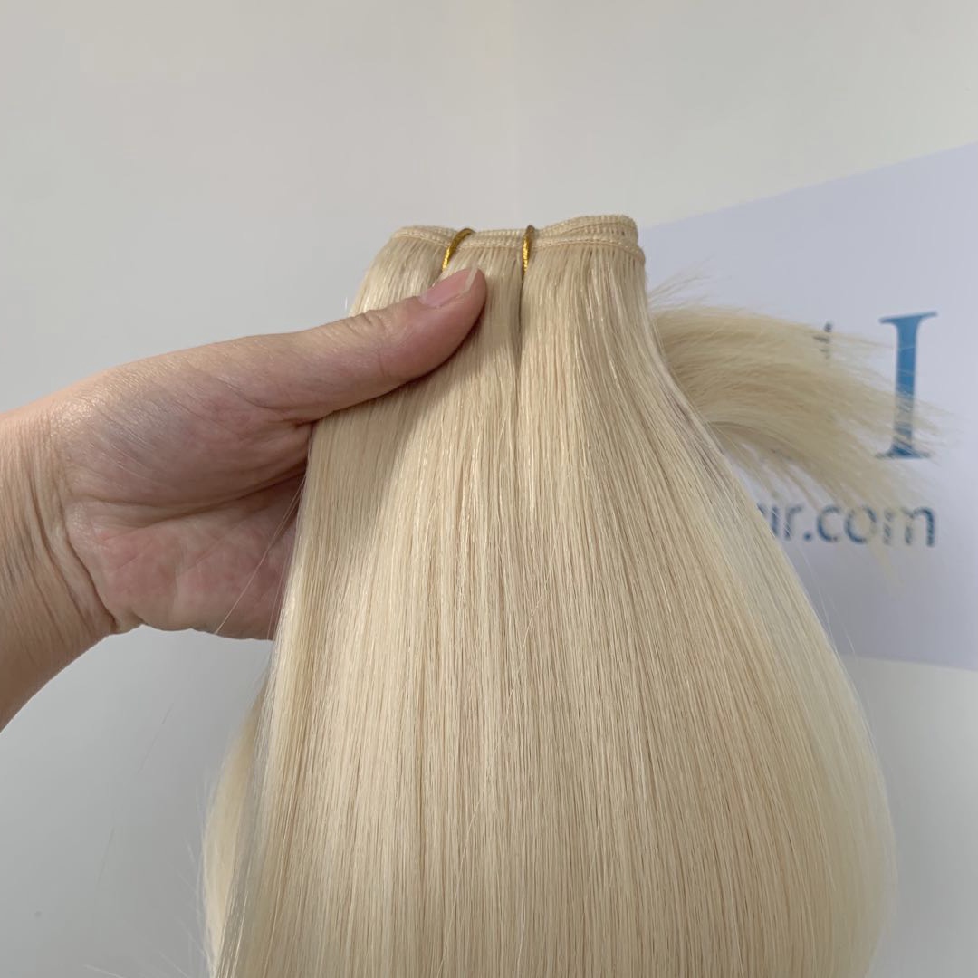 China Manufacturer Real Human Hair Customize Order Machine Made Hair Weft Straight Blonde Color 18 Inch 